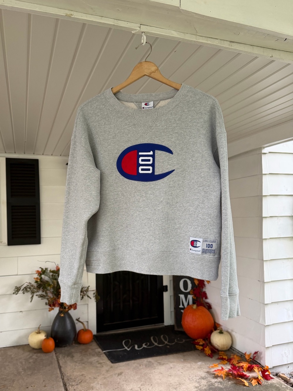 Champion 100th Anniversary Heritage Crewneck Sweatshirt Gray Large | 100 Years